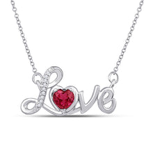  Sterling Silver Womens Heart Synthetic Ruby Heart Necklace 1/2 Cttw