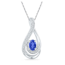  Sterling Silver Womens Oval Synthetic Blue Sapphire Solitaire Teardrop Pendant 1/2 Cttw