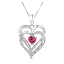  Sterling Silver Womens Round Synthetic Pink Sapphire Double Heart Pendant 3/4 Cttw