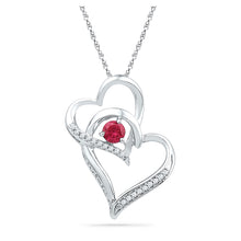 Sterling Silver Womens Round Synthetic Ruby Double Heart Pendant 1/3 Cttw