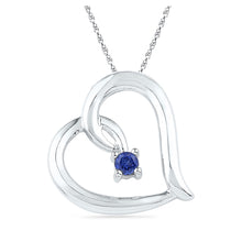  Sterling Silver Womens Round Synthetic Blue Sapphire Heart Pendant 1/8 Cttw