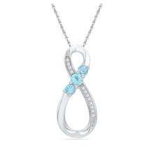  Sterling Silver Womens Round Synthetic Blue Topaz 3-Stone Infinity Pendant 1/3 Cttw