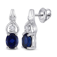  Sterling Silver Womens Oval Synthetic Blue Sapphire Fashion Earrings 7/8 Cttw
