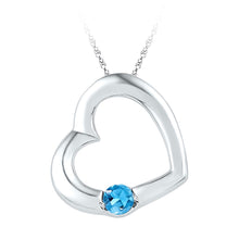  Sterling Silver Womens Round Synthetic Blue Topaz Heart Pendant 1/6 Cttw