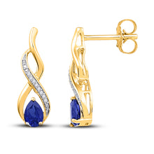  10k Yellow Gold Womens Pear Synthetic Blue Sapphire Diamond Earrings 1 Cttw