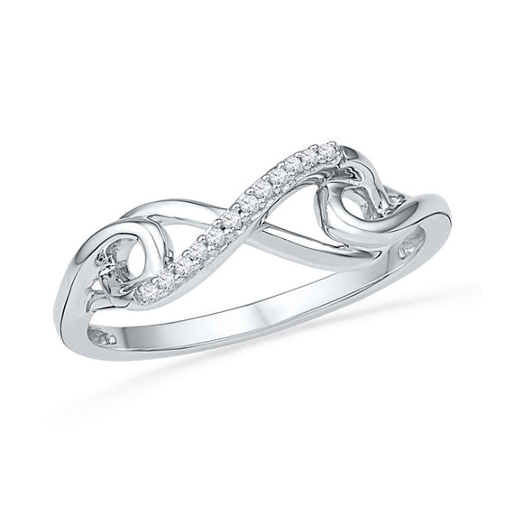 10k White Gold Womens Round Diamond Infinity Knot Ring 1/20 Cttw