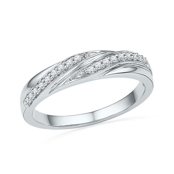 10k White Gold Womens Round Diamond Simple Band Ring 1/10 Cttw