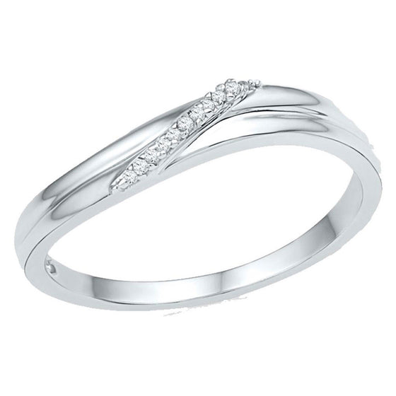 10k White Gold Womens Round Diamond Simple Single Row Band Ring .03 Cttw