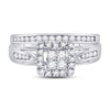 10k White Gold Round Diamond Cluster Bridal Wedding Ring Band Set 1/2 Cttw