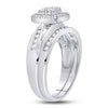 10k White Gold Round Diamond Cluster Bridal Wedding Ring Band Set 1/2 Cttw