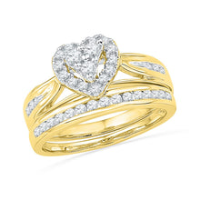  10k Yellow Gold Round Diamond Heart Bridal Wedding Ring Band Set 1/2 Cttw