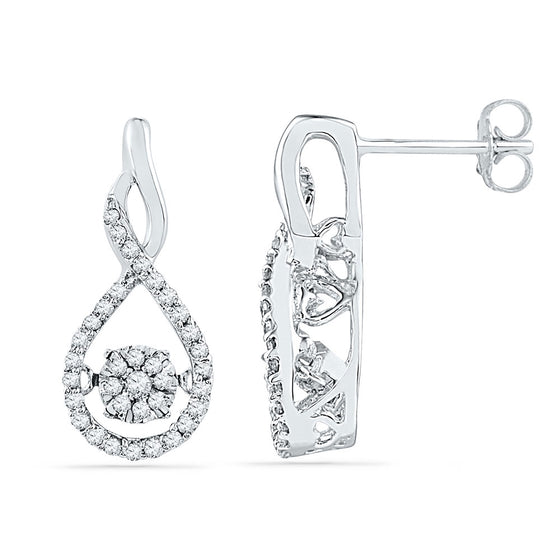 10k White Gold Womens Round Diamond Moving Cluster Earrings 1/3 Cttw