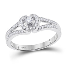  10k White Gold Womens Round Diamond Heart Promise Ring 1/4 Cttw