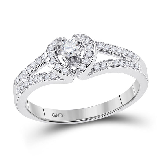 10k White Gold Womens Round Diamond Heart Promise Ring 1/4 Cttw