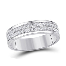  10k White Gold Womens Round Diamond 2-row Band Ring 1/5 Cttw