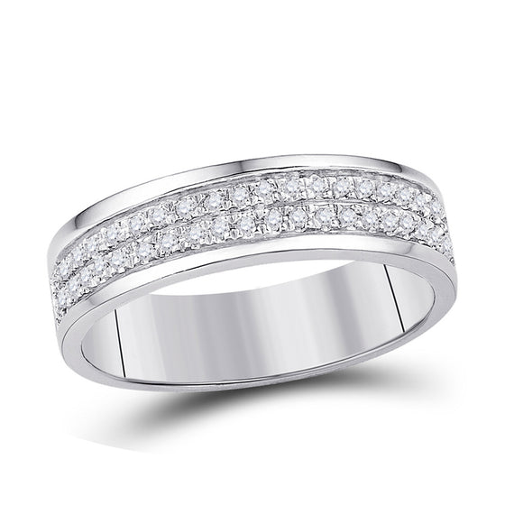 10k White Gold Womens Round Diamond 2-row Band Ring 1/5 Cttw