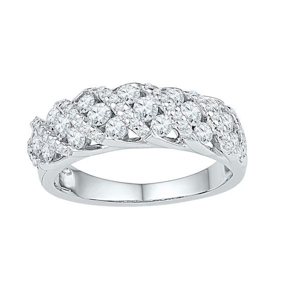 10k White Gold Womens Round Diamond Alternating Stripe Band Ring 1 Cttw
