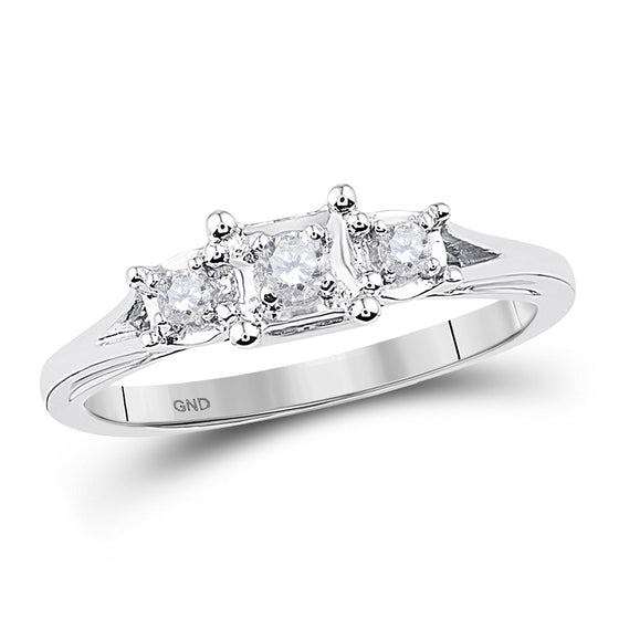 10k White Gold Round Diamond 3-stone Bridal Wedding Engagement Ring 1/10 Cttw