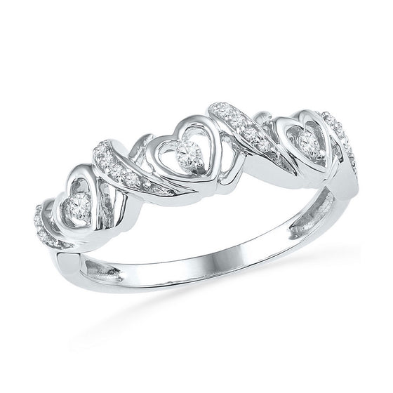 10k White Gold Womens Round Diamond Heart Band Ring 1/8 Cttw