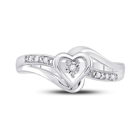 10k White Gold Womens Round Diamond Heart Promise Ring .03 Cttw