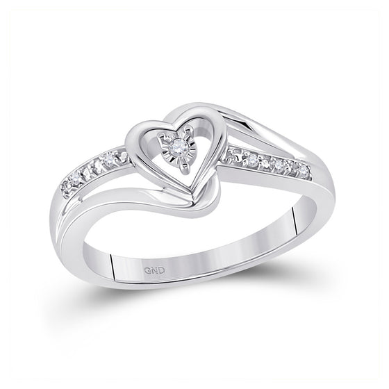 10k White Gold Womens Round Diamond Heart Promise Ring .03 Cttw
