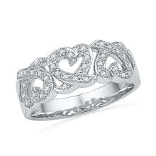  10k White Gold Womens Round Diamond Triple Heart Band Ring 1/5 Cttw