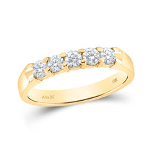  14k Yellow Gold Womens Round Diamond 5-stone Wedding Band 1/2 Cttw