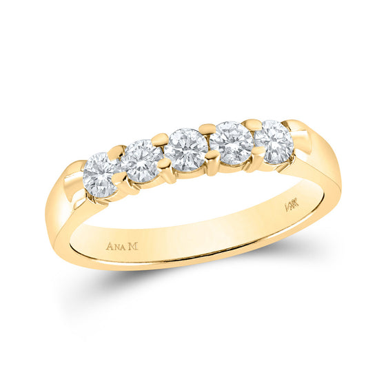 14k Yellow Gold Womens Round Diamond 5-stone Wedding Band 1/2 Cttw