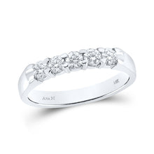  14k White Gold Womens Round Diamond 5-stone Wedding Band 1/2 Cttw