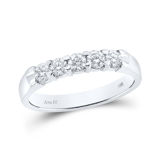 14k White Gold Womens Round Diamond 5-stone Wedding Band 1/2 Cttw