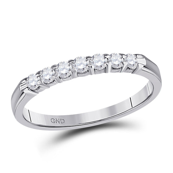 14k White Gold Womens Round Diamond Wedding Single Row Band 1/4 Cttw