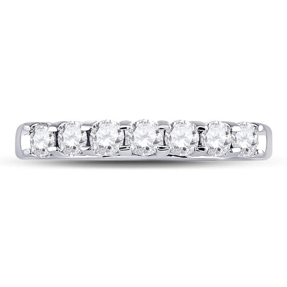 14k White Gold Womens Round Diamond Single Row Machine-set Wedding Band 1/2 Cttw