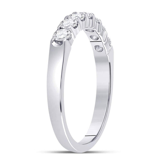 14k White Gold Womens Round Diamond Single Row Machine-set Wedding Band 1/2 Cttw