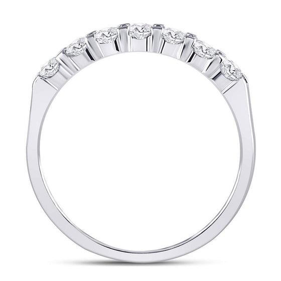 14k White Gold Womens Round Diamond Single Row Machine-set Wedding Band 1/2 Cttw