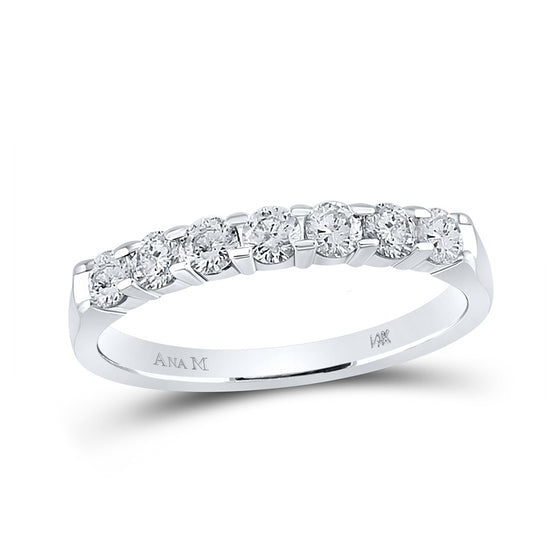 14k White Gold Womens Round Diamond Single Row Machine-set Wedding Band 1/2 Cttw