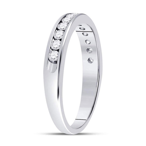 14k White Gold Womens Round Diamond Single Row Channel-set Wedding Band 1/3 Cttw