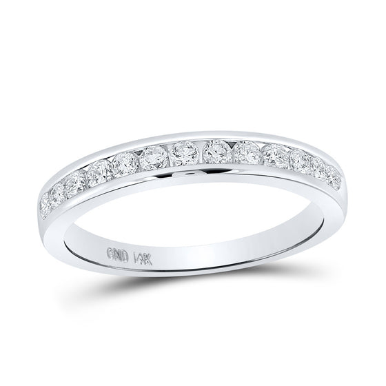 14k White Gold Womens Round Diamond Single Row Channel-set Wedding Band 1/3 Cttw