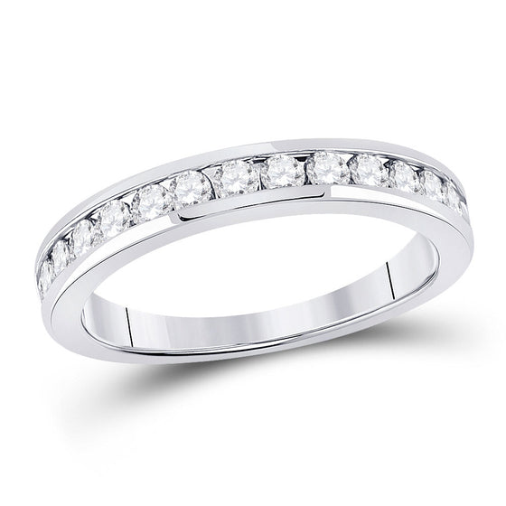 14k White Gold Womens Round Diamond Wedding Single Row Band 1/2 Cttw