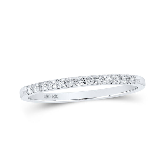 14k White Gold Womens Round Diamond Wedding Single Row Band 1/6 Cttw