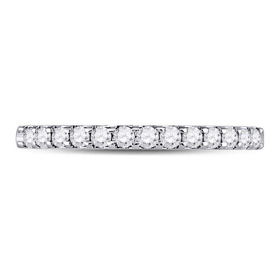 14k White Gold Womens Round Diamond Single Row Machine-set Wedding Band 1/4 Cttw