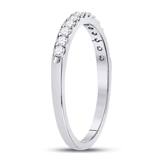 14k White Gold Womens Round Diamond Single Row Machine-set Wedding Band 1/4 Cttw