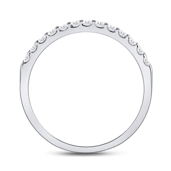 14k White Gold Womens Round Diamond Single Row Machine-set Wedding Band 1/4 Cttw