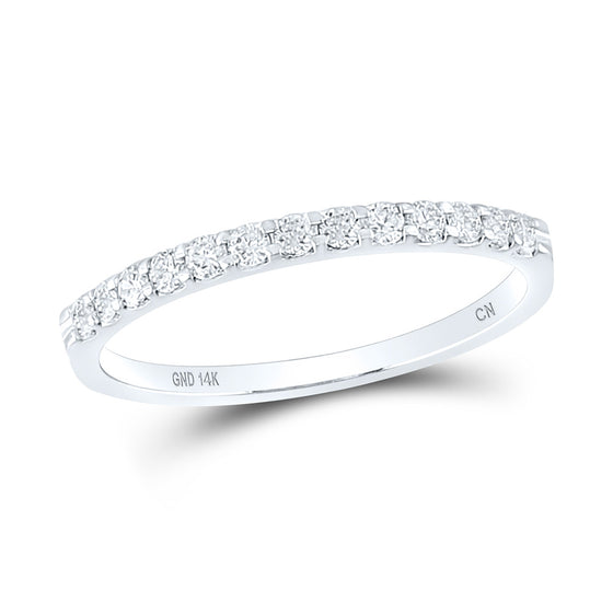 14k White Gold Womens Round Diamond Single Row Machine-set Wedding Band 1/4 Cttw