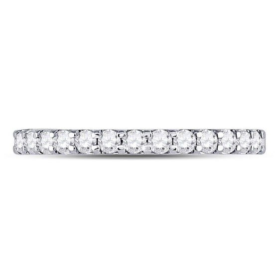 14k White Gold Womens Round Diamond Single Row Machine-set Wedding Band 1/3 Cttw