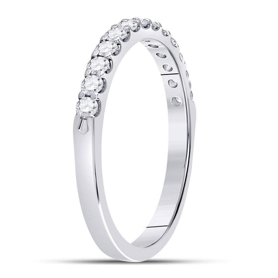 14k White Gold Womens Round Diamond Single Row Machine-set Wedding Band 1/3 Cttw