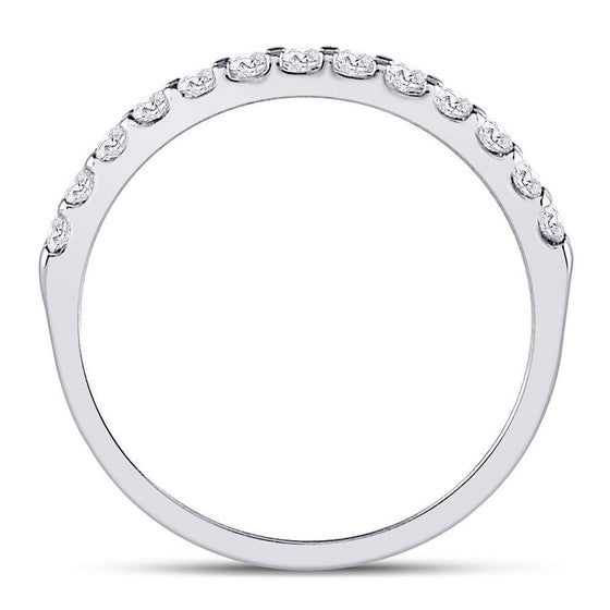 14k White Gold Womens Round Diamond Single Row Machine-set Wedding Band 1/3 Cttw