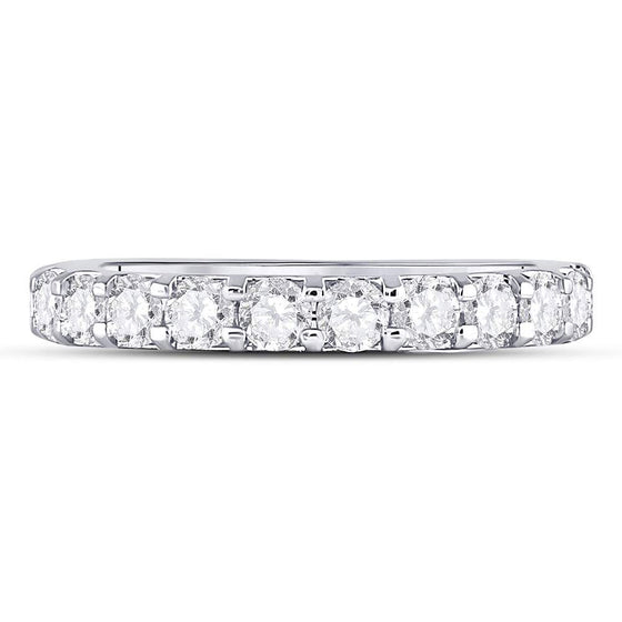 14k White Gold Womens Round Diamond Single Row Machine-set Wedding Band 1 Cttw