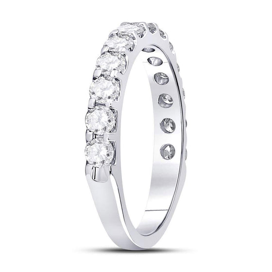 14k White Gold Womens Round Diamond Single Row Machine-set Wedding Band 1 Cttw