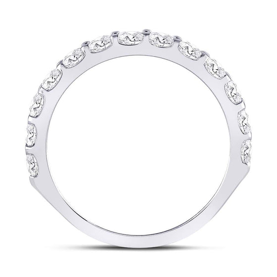 14k White Gold Womens Round Diamond Single Row Machine-set Wedding Band 1 Cttw