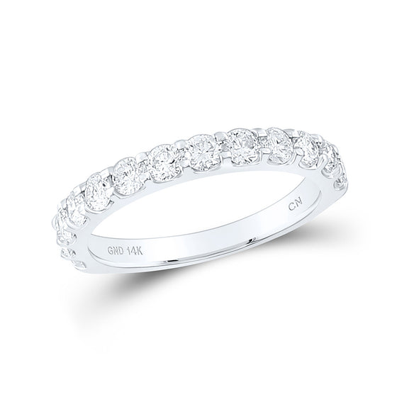 14k White Gold Womens Round Diamond Single Row Machine-set Wedding Band 1 Cttw
